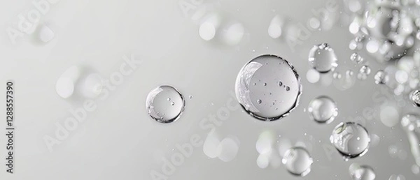 Obraz Scattered water droplets with subtle reflections on light gray surface