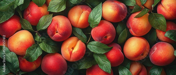 Fototapeta Realistic Pattern Featuring Vibrant Peaches and Fresh Mint Leaves 