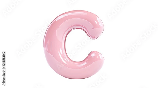 Fototapeta pink inflatable 3d “C” letter made of glossy latex on transparent background, png