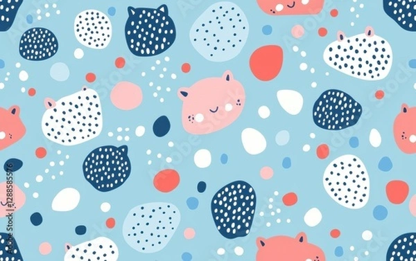 Fototapeta Bright fun doodle pattern with quirky shapes and playful colors.