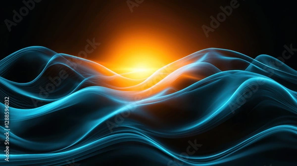 Fototapeta Abstract digital waves with glowing light source create mesmerizing scene