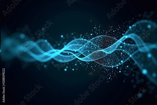Fototapeta Dynamic Blue Waves and Particles Creating a Modern Abstract Background Design in Digital Format