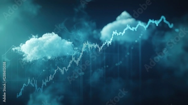 Fototapeta Abstract financial graph with soft cloud elements and gentle upward trend