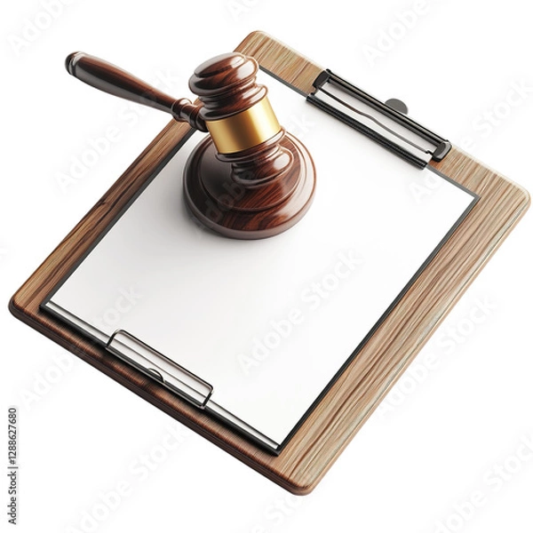 Fototapeta Judge Gavel with Legal Document Clipboard on Transparent Background, PNG