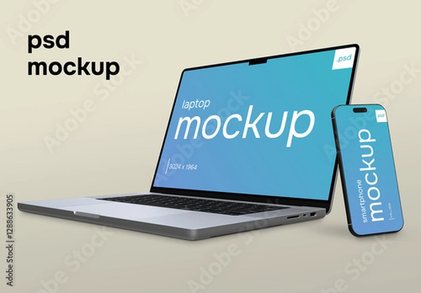 Obraz Isolated laptop and smartphone mockup set