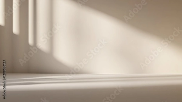 Fototapeta Soft shadows dance across minimalist surface, creating serene am