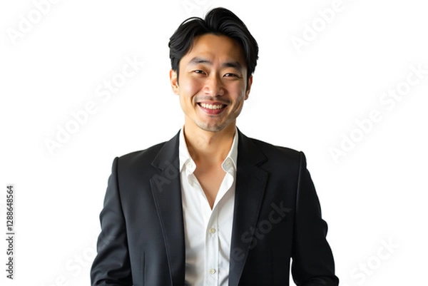 Fototapeta Confident Asian businessman portrait isolated on white background. Professional headshot of handsome man in suit, for corporate website, profile or banner. Isolated on transparent background.