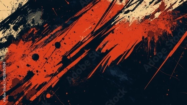 Fototapeta Dynamic abstract painting with bold red and black brushstrokes
