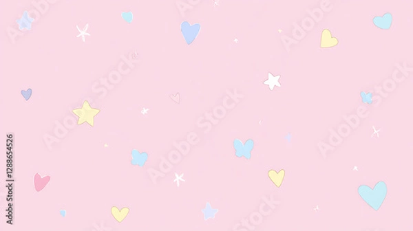 Obraz Pastel Pink Background Pattern With Scattered Hearts And Stars With Soft Colors