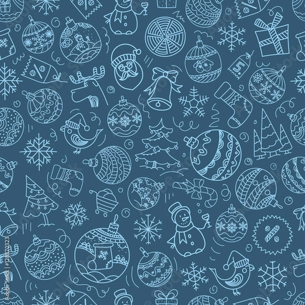 Fototapeta Christmas season vector seamless pattern. Xmas hand-drawn elemen