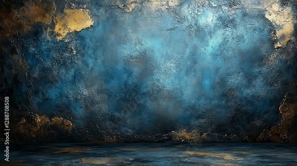 Fototapeta A textured wall background with gold accents and moody tones