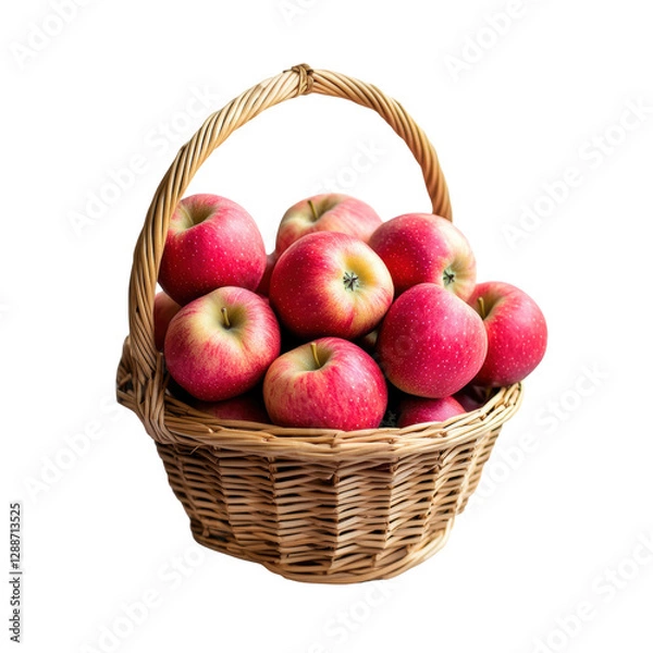 Fototapeta Basket of fresh red apples on a black background showcasing natural fruit arrangement and contrast isolated on transparent background.
