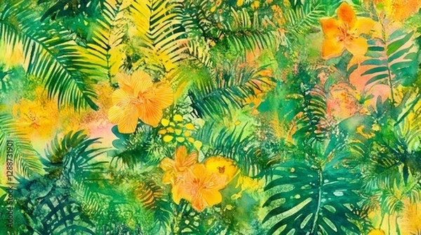 Fototapeta Create vibrant tropical watercolor art tropical paradise watercolor design artistic environment aerial view seamless joy