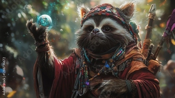 Obraz Mystical Creature Spiritual Practice in Traditional Garb Standing Proudly in a Lush Forest Setting
