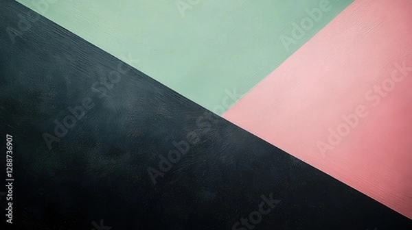 Fototapeta Textured black backdrop adorned in light green and pink hues; transitions from rough texture at the top to sleek finish below