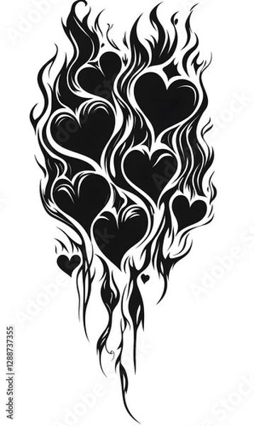 Fototapeta heart shapes vector stencil design, black on white laser engraving