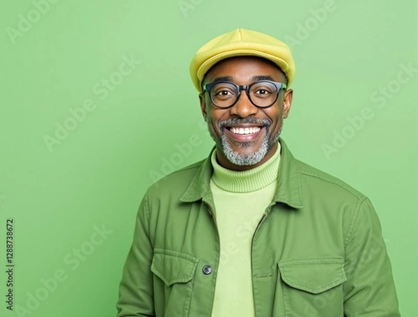 Fototapeta Portrait studio d’un homme noir sur fond coloré vert
