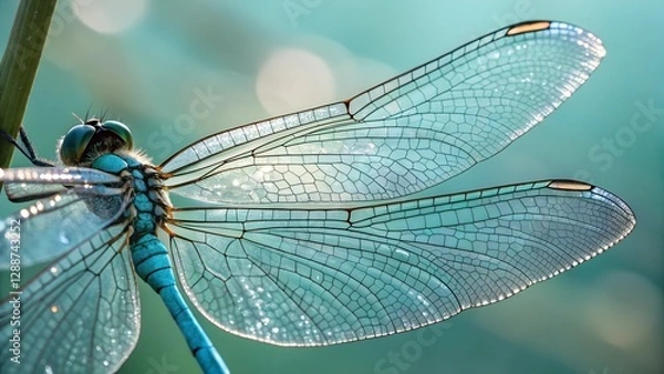 Obraz Dragonfly's Delicate Dance: A macro shot showcases the ethereal beauty of a dragonfly, its intricate wings catching the light with stunning detail, creating a sense of wonder and serenity.