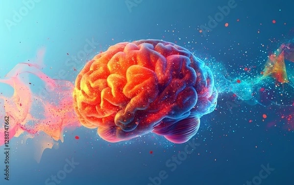 Fototapeta Illustration of a human brain at the center with a light blue background
