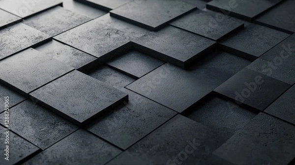 Fototapeta Black geometric abstract background. Minimal dark gray polygon pattern with different geometric shapes. Modern elegant luxury futuristic digital design