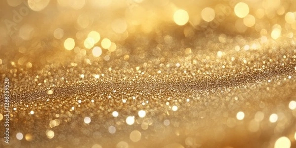 Fototapeta Golden Glitter Background With Sparkling Shimmer And Bokeh Lights Abstract Texture For Elegant
