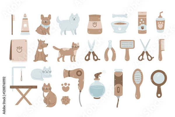 Fototapeta Grooming vector set collection in hand drawn style.