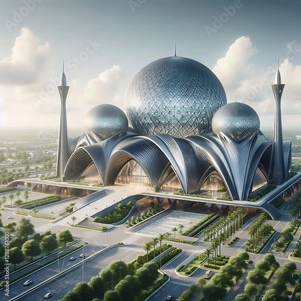 Obraz Grand Mosque Rendering Futuristic Mosque Design Grand Mosque 3D Render