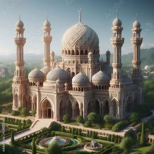 Obraz Grand Mosque Rendering Futuristic Mosque Design Grand Mosque 3D Render