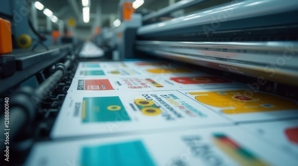Fototapeta Professional Printing Press Running Colorful Marketing Materials in Print Shop