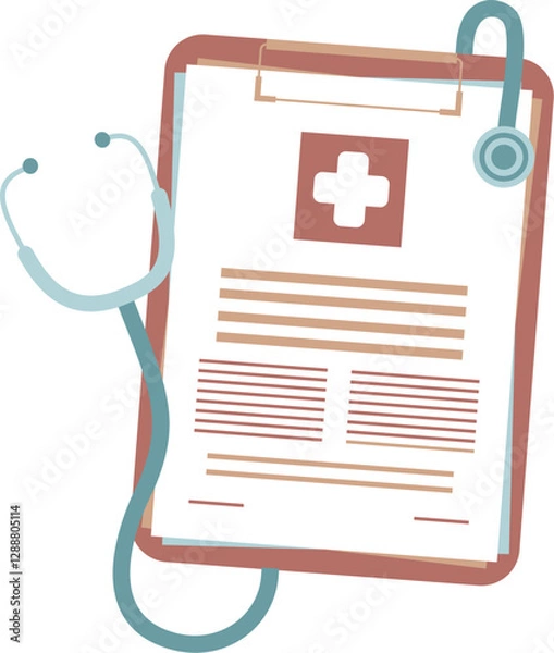 Fototapeta Medical Record Checklist Clipboard with Stethoscope