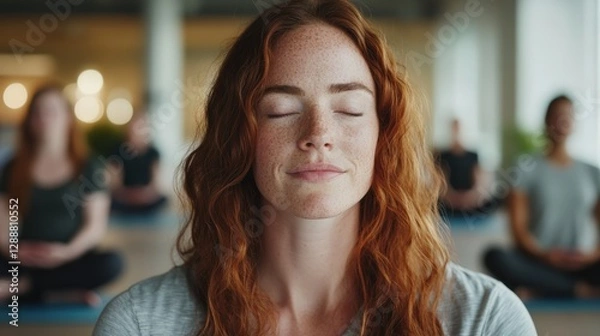 Fototapeta Mindfulness and meditation session in a corporate workshop setting for mental wellness
