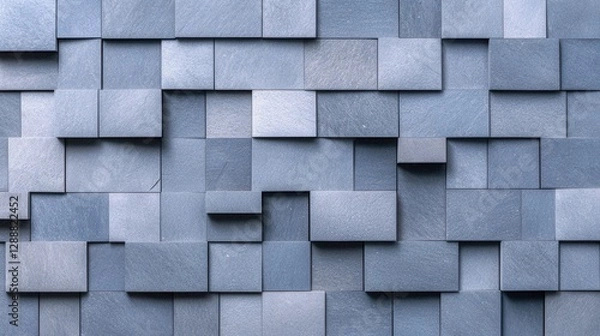 Fototapeta Textured Blue Slate Wall with Geometric Pattern in Natural Light
