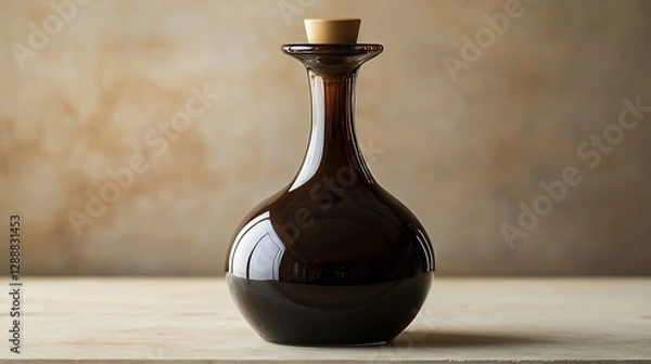 Fototapeta Elegant Dark Glass Bottle with Cork Stopper on a Neutral Background