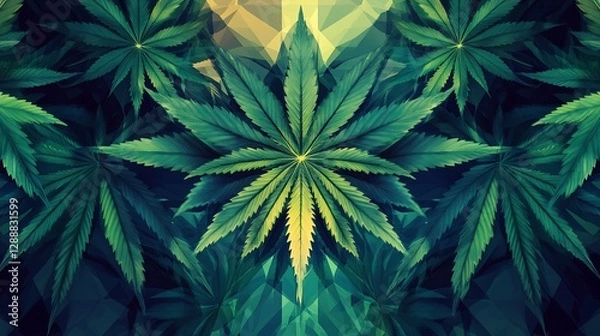 Fototapeta Abstract Kaleidoscope of Cannabis Leaves: A Modern Botanical Design