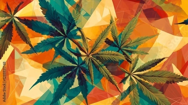 Fototapeta Abstract Cannabis Leaves Art: A Vibrant and Modern Design Element
