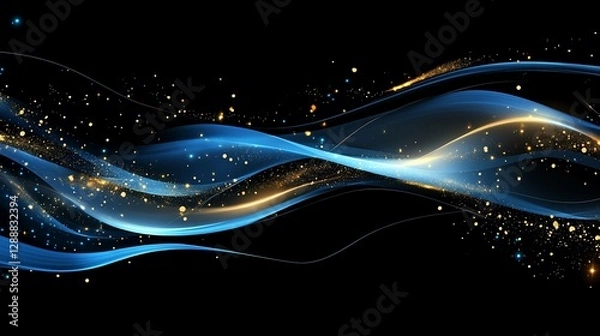Fototapeta Elegant Abstract Background with Flowing Blue and Golden Light Waves