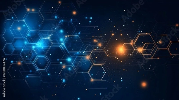 Fototapeta Abstract Technology Background with Hexagons and Glowing Connections