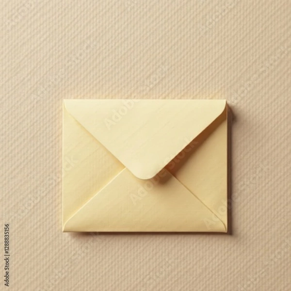Fototapeta Subtle beige envelope rests on matching background, smooth, mockup