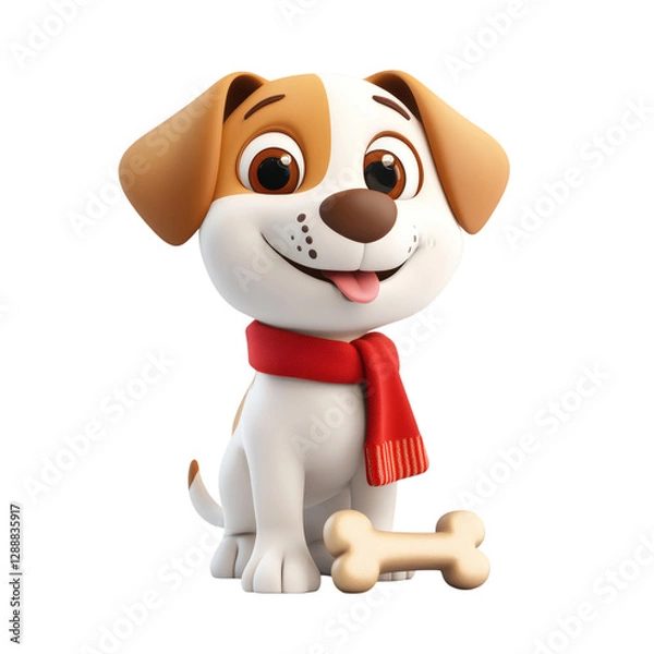 Fototapeta Friendly 3D Cartoon Dog with Red Scarf Isolated on Transparent Background
