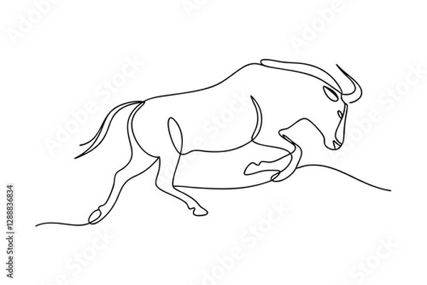 Fototapeta SingleLine Drawing of a Leaping Wildebeest in Motion