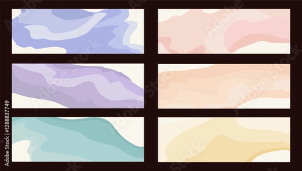 Fototapeta horizontal backgrounds in pastel colors with wavy smooth lines. Vector template for graphic design.