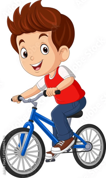 Obraz Cartoon a young boy riding bicycle
