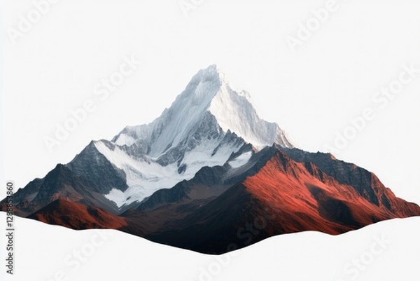 Fototapeta Majestic mountain peak with snow-capped summit and vibrant red s