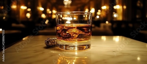 Fototapeta Whiskey on the Rocks in Luxurious Setting