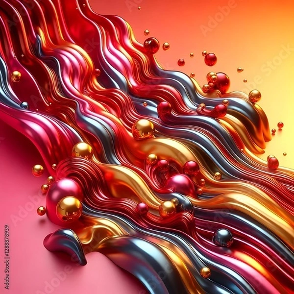 Fototapeta Colorful waves of 3D liquid flowing