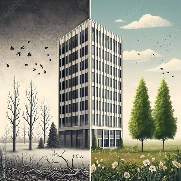 Obraz side view of a simple, tall office building