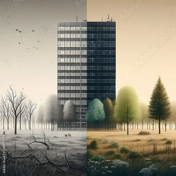 Obraz side view of a simple, tall office building