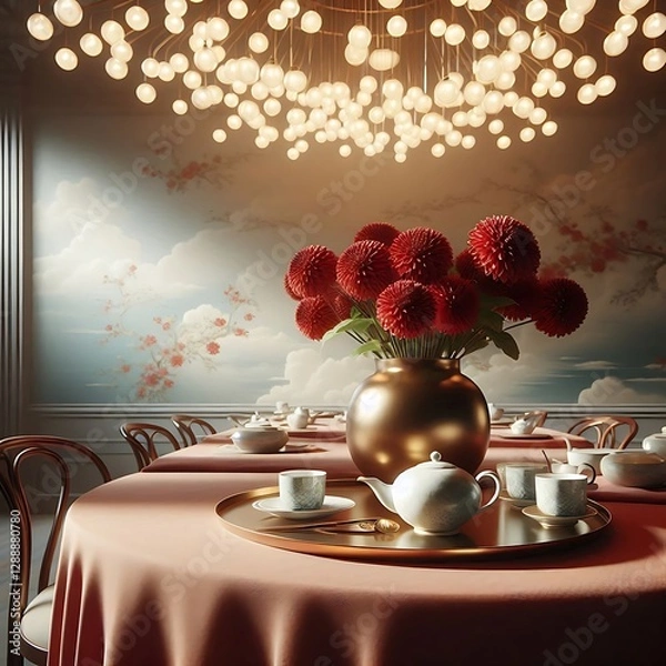 Obraz A simple tabletop
 scene in a photorealism style using 
glamorous, glowing chandelier
 lighting