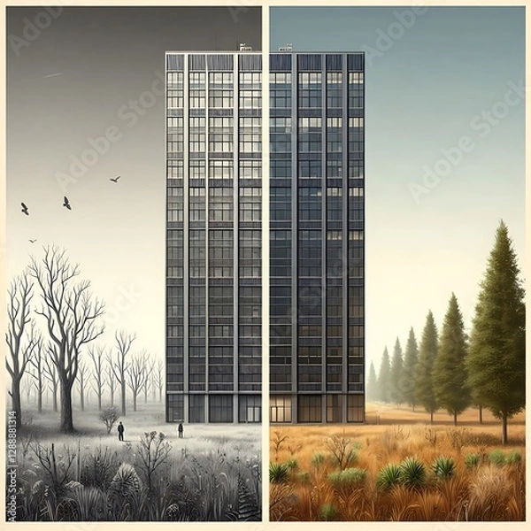 Fototapeta side view of a simple, tall office building