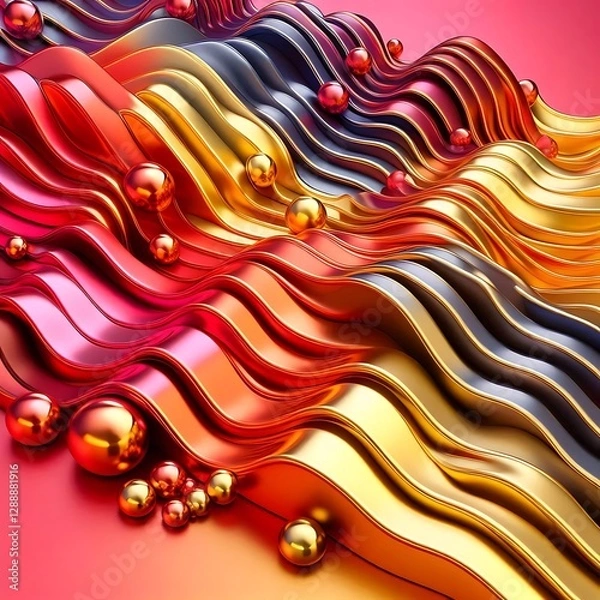 Fototapeta Colorful waves of 3D liquid flowing